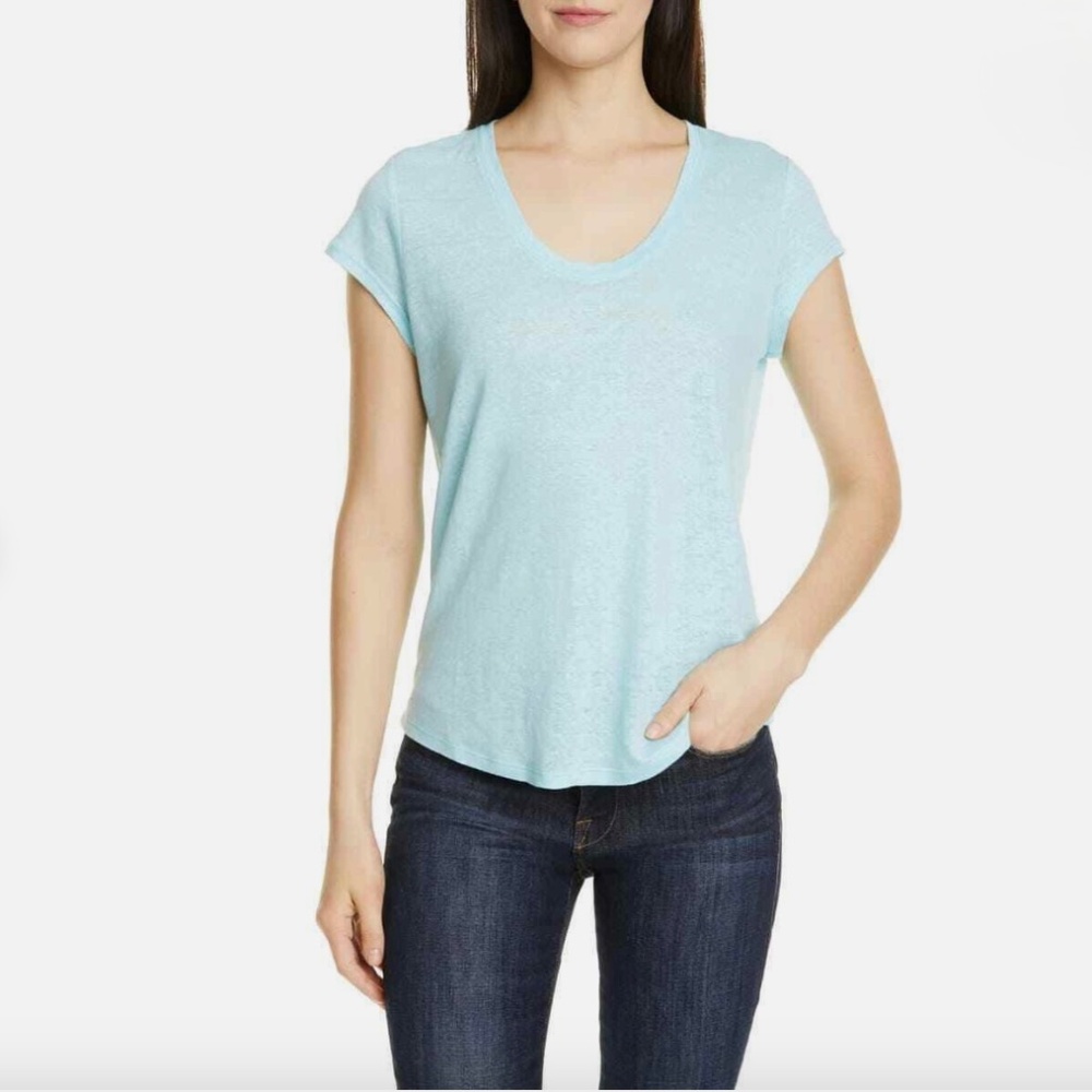 Nordstrom Signature Linen Scoop Neck Luxury Tee XS NWT Blue